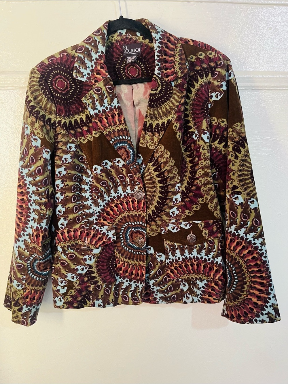 VTG 90s NY Collection Notations Geometric Sunburst Blazer Jacket Earthy Artsy.